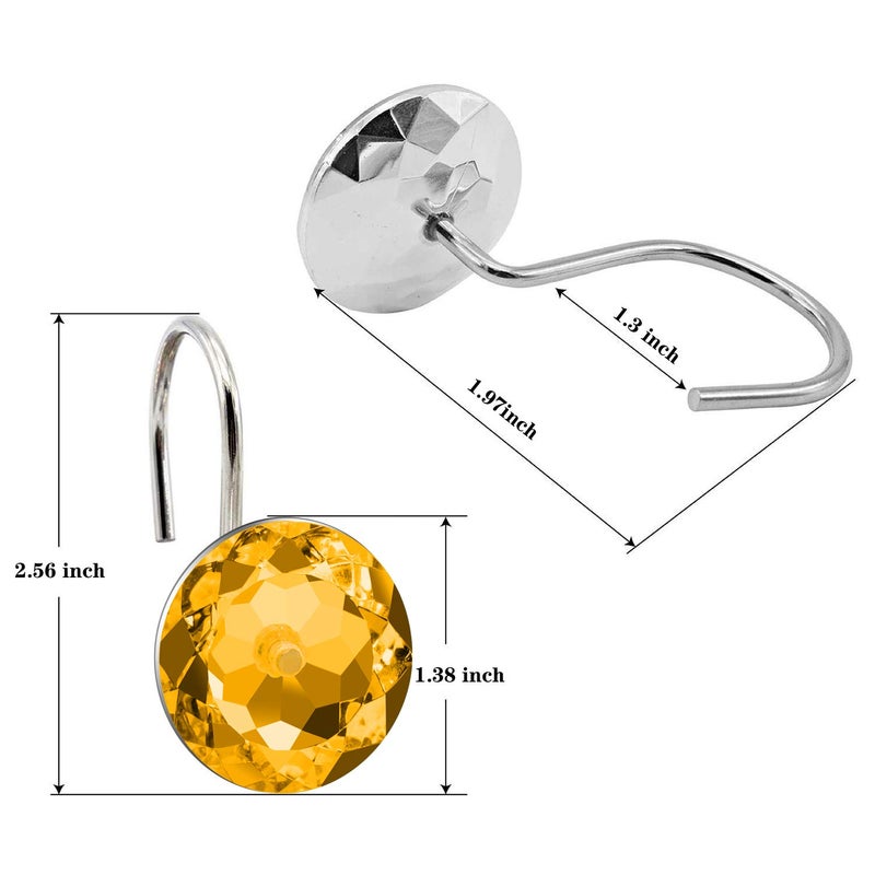 BEAVO Acrylic Fashion Decorative Home Rolling Shower Curtain Hooks Rhinestones Bathroom Bath Baby Room Bedroom Living Room Decor Set of 12 Rings (Gold) - Image 3